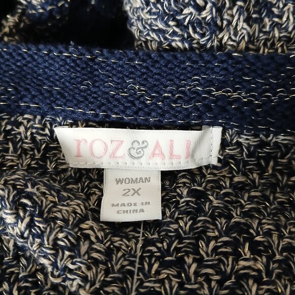 NWT Roz & Ali 2X Cardigan Sweater Knit Jacket Blazer Navy Chain Trim - Picture 9 of 13